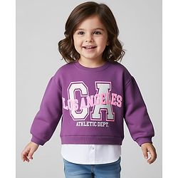 Babyhug Cotton Knit Drop Shoulder Full Sleeves Pullover Sweatshirt with Text Graphics - Purple