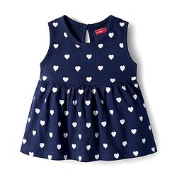Babyhug Single Jersey Sleeveless Frock with Heart Print - Navy