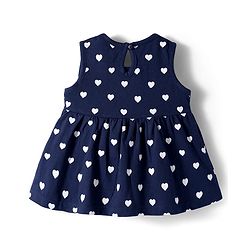 Babyhug Single Jersey Sleeveless Frock with Heart Print - Navy