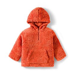 Babyhug Knit Full Sleeves Solid Color Hooded Fur Sweatshirt with Kangaroo Pocket - Beige