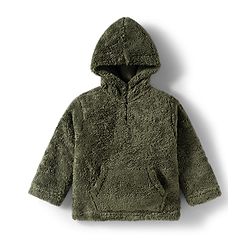 Babyhug Knit Full Sleeves Solid Color Hooded Fur Sweatshirt with Kangaroo Pocket - Beige