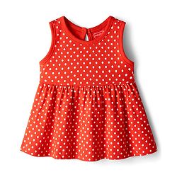 Babyhug Single Jersey Knit Sleeveless Frock With Polka Dot Print - Red