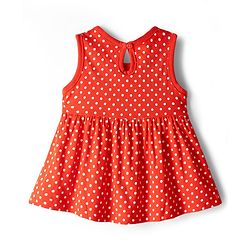Babyhug Single Jersey Knit Sleeveless Frock With Polka Dot Print - Red