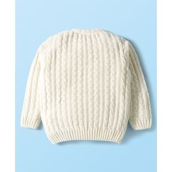 Babyhug Knitted Full Sleeves Soft Chenille Yarn Pullover Sweater With Bow Applique - White