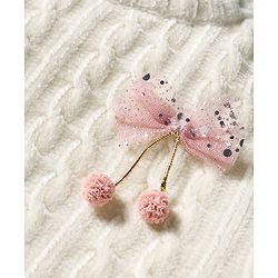 Babyhug Knitted Full Sleeves Soft Chenille Yarn Pullover Sweater With Bow Applique - White