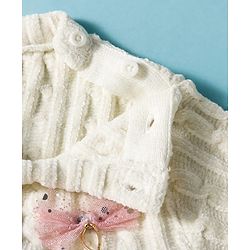 Babyhug Knitted Full Sleeves Soft Chenille Yarn Pullover Sweater With Bow Applique - White