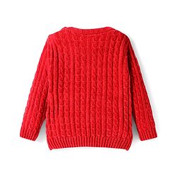 Babyhug Knit Full Sleeves Pullover Sweater With Floral Applique - Red