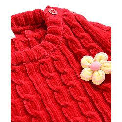 Babyhug Knit Full Sleeves Pullover Sweater With Floral Applique - Red