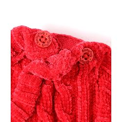 Babyhug Knit Full Sleeves Pullover Sweater With Floral Applique - Red