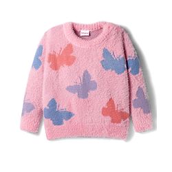 Babyhug Knit Full Sleeves Pullover Sweater with Butterfly Design - Pink