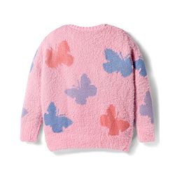 Babyhug Knit Full Sleeves Pullover Sweater with Butterfly Design - Pink