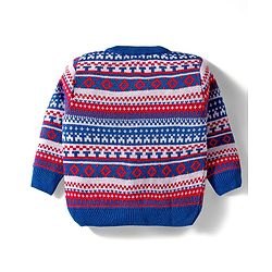 Babyhug Knitted Full Sleeves Front Open Sweater Set With Geometric Design - Blue