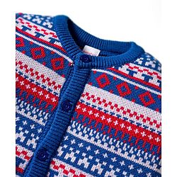 Babyhug Knitted Full Sleeves Front Open Sweater Set With Geometric Design - Blue