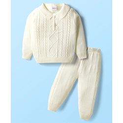 Babyhug Knitted Full Sleeves Baby Sweater Set with Snow Flakes Design - Navy Blue