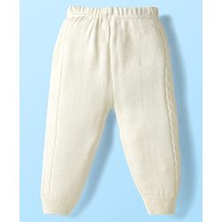 Babyhug Knit Full Sleeves Solid Coloured Sweater Set With Cable Knit Design - White