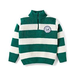 Babyhug Knit Full Sleeves High Neck Collar Sweater Set with Stripes & Patch Detailing - Green