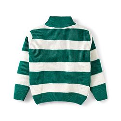 Babyhug Knit Full Sleeves High Neck Collar Sweater Set with Stripes & Patch Detailing - Green