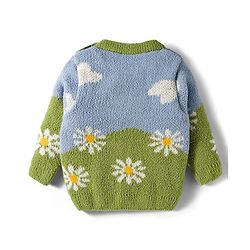 Babyhug Knit Full Sleeves Sweater Set With Floral Print - Green