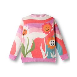 Babyhug Knitted Full Sleeves Pullover Sweater With Floral Design - Multicolor