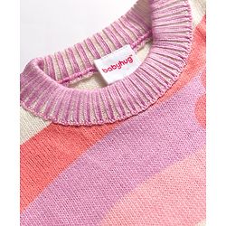 Babyhug Knitted Full Sleeves Pullover Sweater With Floral Design - Multicolor