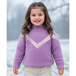 Babyhug Knit Full Sleeves Extra Soft Hairy Eyelash Yarn Pullover Sweater With Sequin Detailing - Lavender