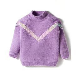 Babyhug Knit Full Sleeves Extra Soft Hairy Eyelash Yarn Pullover Sweater With Sequin Detailing - Lavender