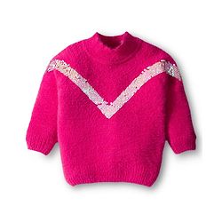 Babyhug Knit Full Sleeves Extra Soft Hairy Eyelash Yarn Pullover Sweater With Sequin Detailing - Lavender
