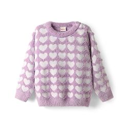 Babyhug Knit Full Sleeves Extra Soft Hairy Eyelash Yarn Pullover Sweater Set With Hearts Design - Mauve