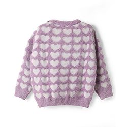 Babyhug Knit Full Sleeves Extra Soft Hairy Eyelash Yarn Pullover Sweater Set With Hearts Design - Mauve