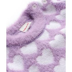Babyhug Knit Full Sleeves Extra Soft Hairy Eyelash Yarn Pullover Sweater Set With Hearts Design - Mauve