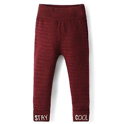 Babyhug Knit Full Length Woollen Pant With Text Embroidery - Wine