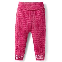 Babyhug Knit Full Length Woollen Pant With Text Embriodery - Pink
