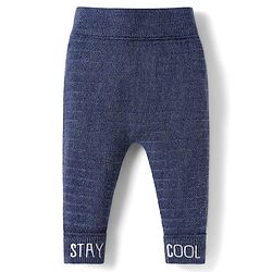 Babyhug Knit Full Length Woollen Pant With Text Embroidery - Blue