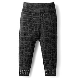 Babyhug Knit Full Length Woollen Pant With Text Embriodery - Charcoal Grey