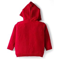 Babyhug Knit Full Sleeves Front Open Hooded Sweater with Cable Knit Design - Red