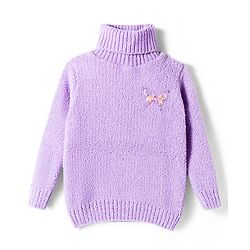 Babyhug Knit Full Sleeves Pullover Turtle Neck Sweater with Butterfly Patch Detailing - Lavender