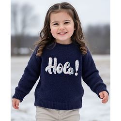 Babyhug Knit Full Sleeves Pullover Sweater with Sequin Detailing - Navy Blue