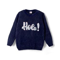 Babyhug Knit Full Sleeves Pullover Sweater with Sequin Detailing - Navy Blue