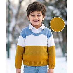 Babyhug Knit Full Sleeves Pullover Sweater with Shirt Collar & Color Block - Multicolor
