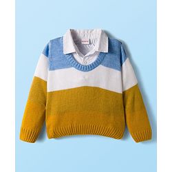 Babyhug Knit Full Sleeves Pullover Sweater with Shirt Collar & Color Block - Multicolor
