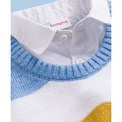 Babyhug Knit Full Sleeves Pullover Sweater with Shirt Collar & Color Block - Multicolor