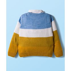 Babyhug Knit Full Sleeves Pullover Sweater with Shirt Collar & Color Block - Multicolor
