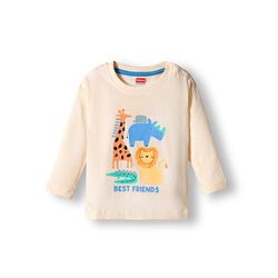 Babyhug Terry Knit Full Sleeves T-Shirt and Joggers Set with Animal Print - Tan & Light Blue