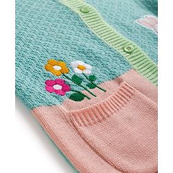 Babyhug Knitted Full Sleeves Front Open Sweater With Bunny & Floral Embroidery - Multicolor