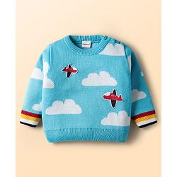 Babyhug Knitted Full Sleeves Pullover Sweater With Colour Block Design & Cars Embroidery - Navy Blue & Red main image 0