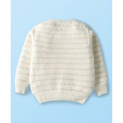 Babyhug Knitted Full Sleeves Extra Soft Hairy Eyelash Yarn Pullover Sweater With Sequin Detailing - White
