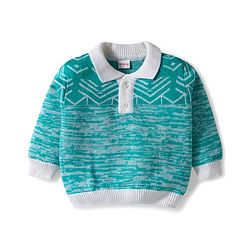 Babyhug Knitted Full Sleeves Pullover Sweater Set With Abstract Design - Turquoise Blue