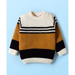 Babyhug Knit Full Sleeves Pullover Sweater Set With Stripes - Mustard