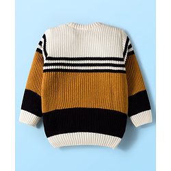 Babyhug Knit Full Sleeves Pullover Sweater Set With Stripes - Mustard
