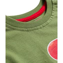 Babyhug Terry Knit Full Sleeves T-Shirt and Joggers Set with Teddy Print - Olive Green & Grey